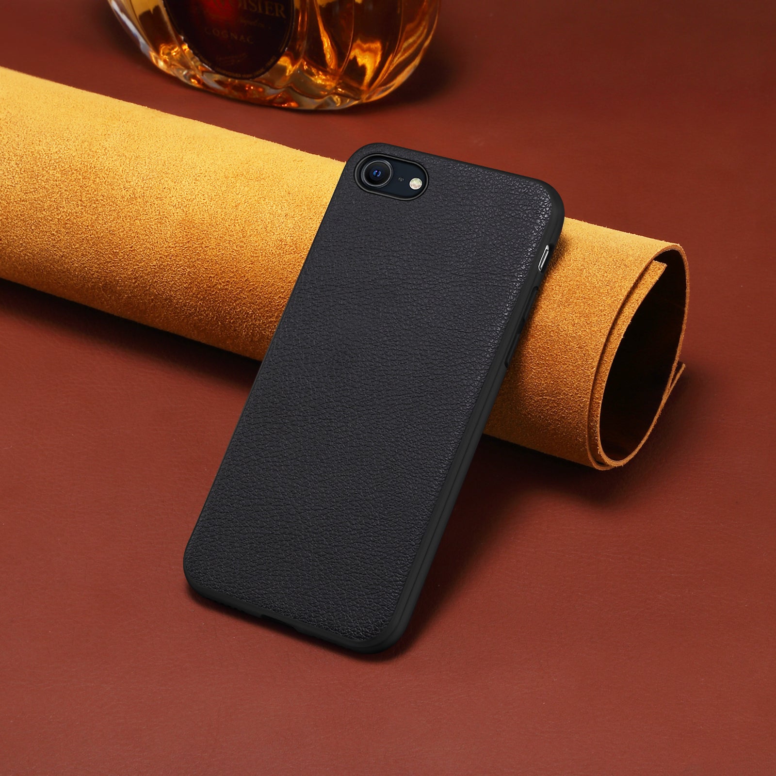 For iPhone 7 4.7 inch / 8 4.7 inch / SE (2020) / SE (2022) Cell Phone Case Calf Texture PC+TPU+PU Leather Cover - Black For iPhone 7 4.7 inch / 8 4.7 inch / SE (2020) / SE (2022) Cell Phone Case Calf Texture PC+TPU+PU Leather Cover - Black